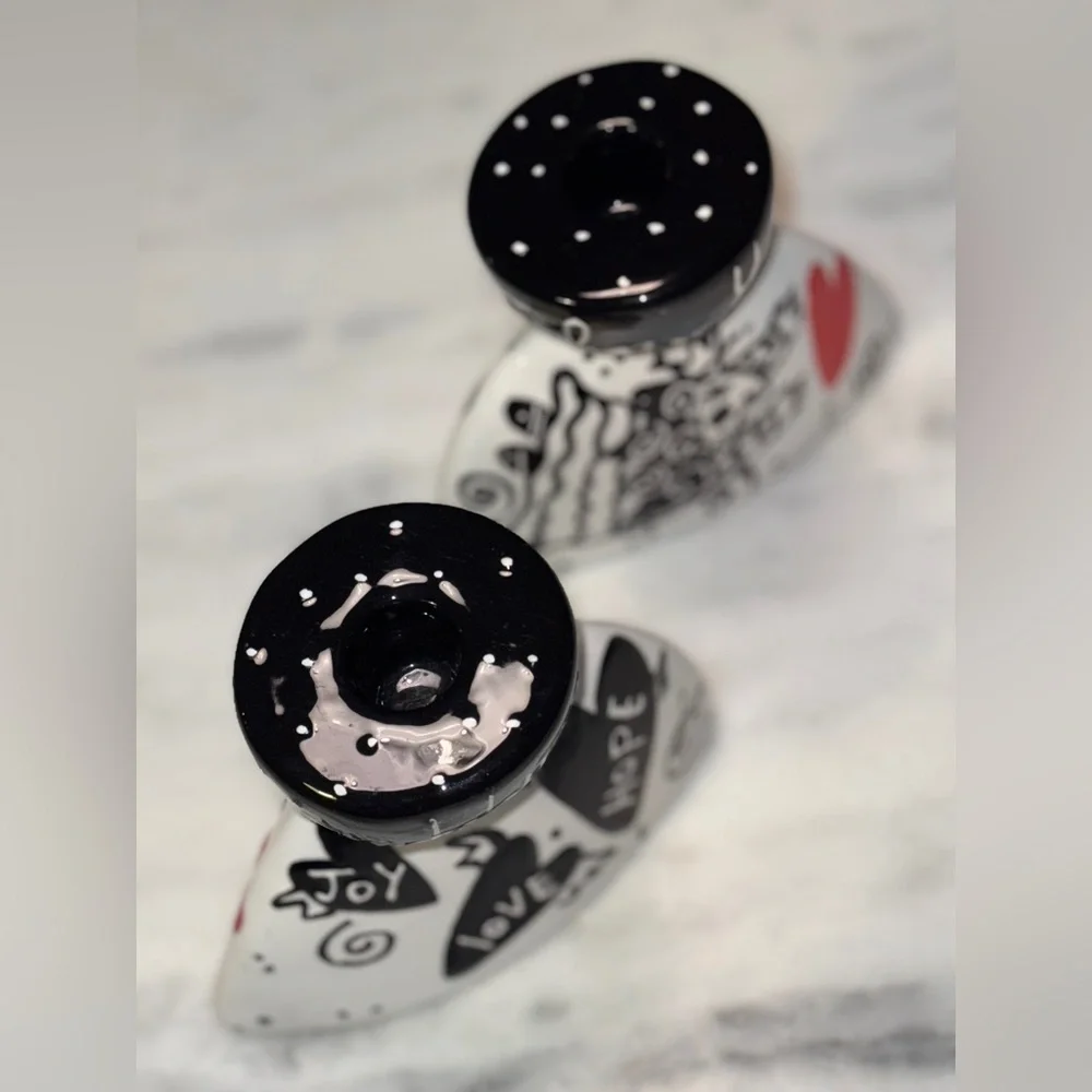 Joanna Delomba With Love Pop Art Set of 2 Ceramic Candle Stick Holders
